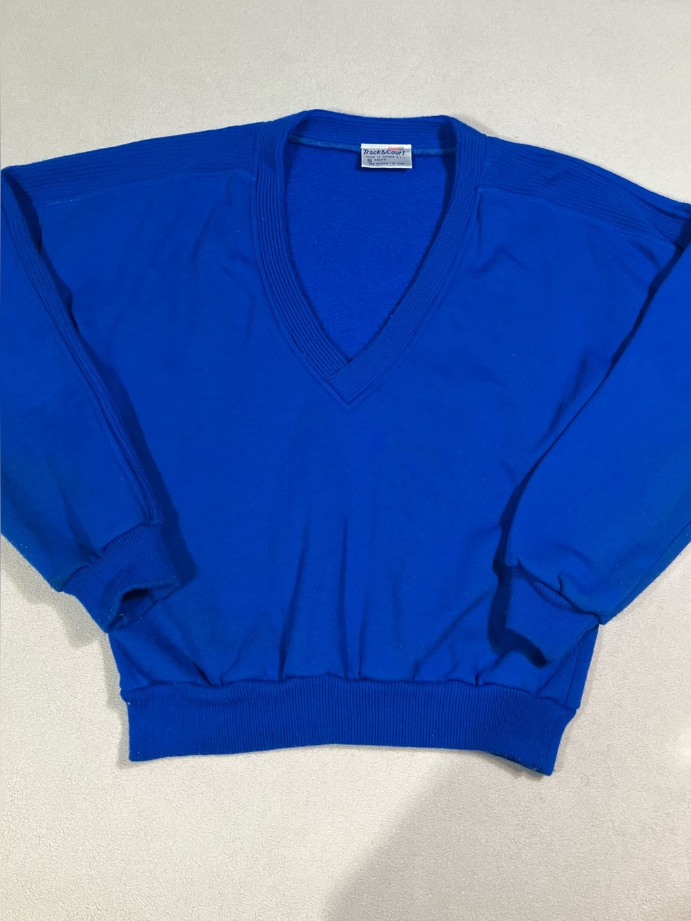 Vtg 80s Track & Court Cobalt Blue V Neck Sweater Pullover Mens S Athletic